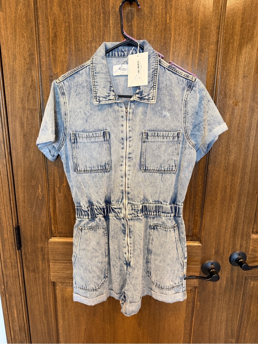 KanCan Acid Wash Denim Jumpsuit Romper in Light Blue